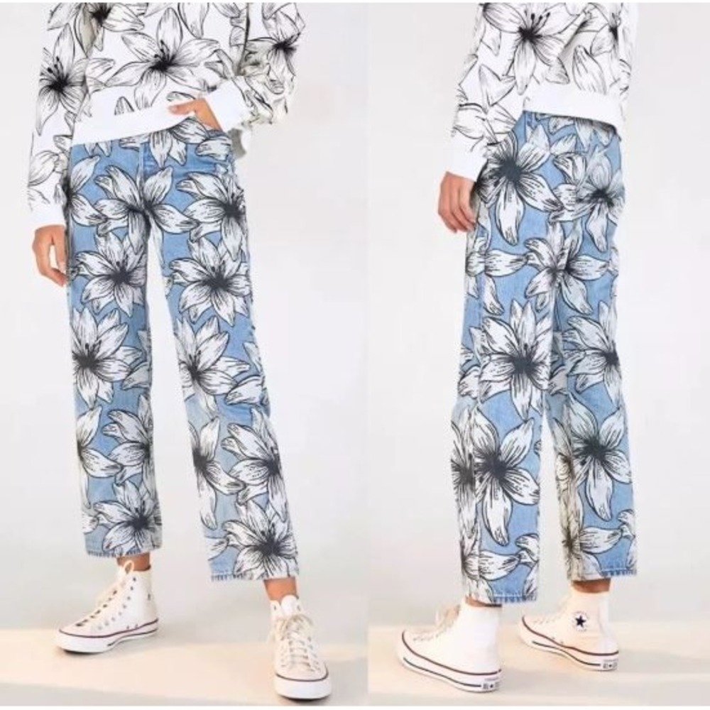 Levis x Farm Rio Ribcage Straight Jeans Womens 24 Blue Tropical Ankle High Rise - Picture 2 of 15
